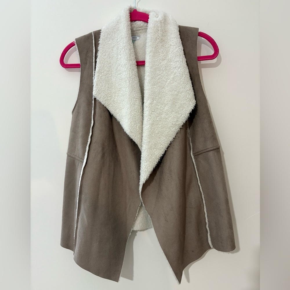 Women's Tan and Cream Shearling Vest
